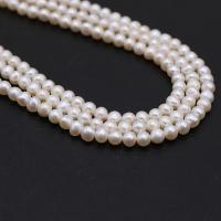 Runde ferskvandskulturperle Beads, Ferskvandsperle, du kan DIY, hvid, 4-5mm, Solgt Per 14.17 inch Strand