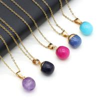Gemstone Necklace with Zinc Alloy gold color plated fashion jewelry Length 15.75 Inch Sold By PC
