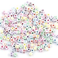 Alphabet Acrylic Beads, Square, DIY & enamel, more colors for choice, 4.50x4.50mm, 500PCs/Bag, Sold By Bag