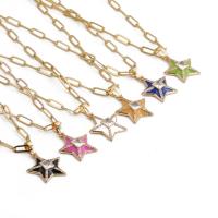 Cubic Zircon Micro Pave Brass Necklace, Star, gold color plated, micro pave cubic zirconia & enamel, more colors for choice, nickel, lead & cadmium free, Length:14.96 Inch, Sold By PC