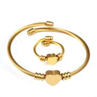 Conjuntos de jóias de aço inoxidável, bracelete & Anel de dedo, Coração, 18K banhado a ouro, 2 peças & para mulher, 57x60mm, 20mm, vendido por Defina