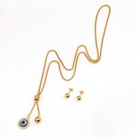 Fashion Stainless Steel Jewelry Sets, earring & necklace, Evil Eye, 18K gold plated, 2 pieces & for woman, 2.5mm, 18mm, 7.9mm, Length:Approx 29.9 Inch, Sold By Set
