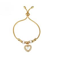 Stainless Steel Jewelry Bracelet with White Shell Heart 18K gold plated adjustable & snake chain & for woman 17mm 24mm Sold By PC