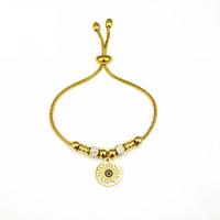 Stainless Steel Jewelry Bracelet, Evil Eye, gold color plated, adjustable & snake chain & for woman & with rhinestone, 15mm, 2mm, 24mm, Sold By PC