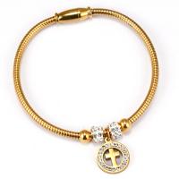 Stainless Steel Bangle Cross plated snake chain & for woman & with rhinestone & hollow 56mm Sold By PC