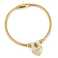 Stainless Steel Bangle Heart plated snake chain & for woman & with rhinestone 56mm Sold By PC