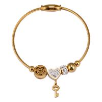Stainless Steel Bangle Key 18K gold plated for woman & with rhinestone 56mm Sold By PC
