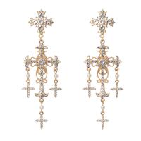 Zinc Alloy Drop Earrings for woman & with rhinestone Sold By Pair