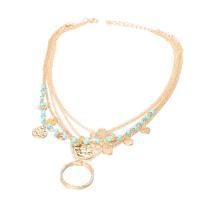 Mode-Multi-Layer-Halskette, Zinklegierung, mit Türkis, plattiert, mehrschichtig & für Frau, goldfarben, Länge:48 cm, verkauft von PC