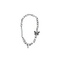 Zinklegierung Schmuck Halskette, mit Kunststoff Perlen, plattiert, für Frau, Silberfarbe, Länge:41 cm, verkauft von PC
