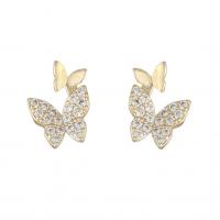 Zinc Alloy Stud Earring with 925 Sterling Silver Butterfly plated 5 pieces & for woman & with rhinestone 8mm Sold By Set