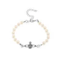 Zinc Alloy Bracelet with Plastic Pearl plated anti-fatigue & for woman & with rhinestone Length 27 cm Sold By PC