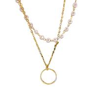Mode-Multi-Layer-Halskette, Zinklegierung, mit Kunststoff Perlen, mehrschichtig & für Frau, goldfarben, 20mm, Länge:42 cm, verkauft von PC