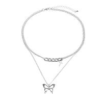 Mode-Multi-Layer-Halskette, Zinklegierung, Schmetterling, mehrschichtig & für Frau, Silberfarbe, 39cm,47cm, verkauft von PC