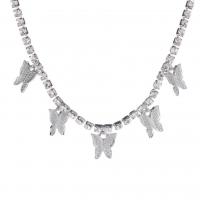 Zinc Alloy Jewelry Necklace Butterfly for woman & with rhinestone Length 37 cm Sold By PC