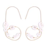 Zinc Alloy Drop Earrings with Plastic Pearl for woman golden Sold By Pair