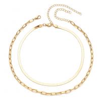 Stainless Steel Jewelry Necklace, plated, Double Layer & Unisex, golden, 45cm,50cm, Sold By Set
