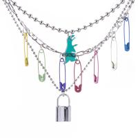 Mode-Multi-Layer-Halskette, Zinklegierung, plattiert, für Frau, gemischte Farben, 36cm,49cm, verkauft von PC