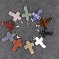 Gemstone Pendants Jewelry, Natural Stone, with leather cord, Cross, different materials for choice & Unisex, more colors for choice, 18x25mm, Length:Approx 14.96 Inch, Sold By PC