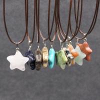Natural Gemstone Necklace, Natural Stone, with leather cord, Star, different materials for choice & Unisex, more colors for choice, 19x19x6mm, Length:Approx 14.96 Inch, Sold By PC