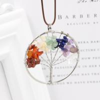 Tree Of Life Necklace Gemstone with leather cord & Brass with 1.97Inch extender chain platinum color plated Unisex mixed colors Length Approx 17.72 Inch Sold By PC