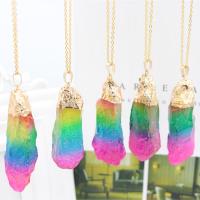 Quartz Necklace Rainbow Quartz with Brass irregular gold color plated Unisex multi-colored 70mm Length Approx 18.9 Inch Sold By PC