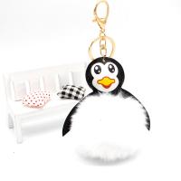 PU Leather Key Clasp with Plush & Zinc Alloy Penguin gold color plated Unisex Sold By PC