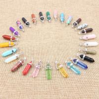 Gemstone Pendants Jewelry, Natural Stone, with Wax Cord & Tibetan Style, with 1.97Inch extender chain, Bullet, platinum color plated, different materials for choice & Unisex, more colors for choice, nickel, lead & cadmium free, 8x30mm, Length:Approx 18.9 Inch, Sold By PC