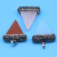 Gemstone Pendants Jewelry, Natural Stone, with Rhinestone Clay Pave, Triangle, different materials for choice & Unisex, more colors for choice, 30x30mm, Sold By PC