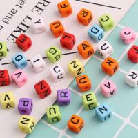 Alphabet Acrylic Beads, Square, enamel, more colors for choice, 10mm, Approx 560PCs/Bag, Sold By Bag