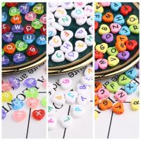 Perles acrylique alphabet, coeur, émail, plus de couleurs à choisir, 11x12mm, Environ 500sol/sac, Vendu par sac