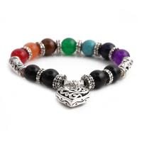 Gemstone Bracelets with Zinc Alloy silver color plated elastic mixed colors Length 19-20 cm Sold By PC