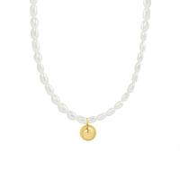 Collier de perles d'eau douce naturelles, Acier titane, avec perle d'eau douce cultivée, avec 1.96inch chaînes de rallonge, Placage de couleur d'or, bijoux de mode & pour femme, 8mm, Longueur:Environ 13.7 pouce, Vendu par PC