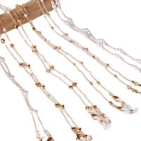 Brass Mask Chain Holder, with Copper Coated Plastic & Plastic Pearl, gold color plated, Unisex & different styles for choice, Length:Approx 24.4 Inch, Sold By PC