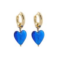 Huggie Hoop Drop Earring Acetate with Zinc Alloy Heart gold color plated fashion jewelry & for woman Sold By Pair