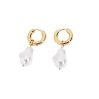 Huggie Hoop Drop Earring, Plastic Pearl, with Brass, irregular, plated, fashion jewelry & for woman, more colors for choice, 20x45mm, Sold By Pair