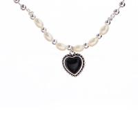 Brass Bracelet with Plastic Pearl fashion jewelry & for woman silver color plated Heart Approx 8.6 Inch  Sold By PC