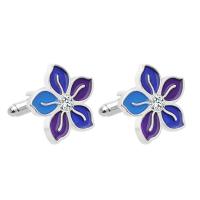 Cufflinks, Tibetan Style, Flower, platinum color plated, for man & enamel, 21x21mm, Sold By Pair