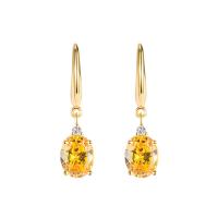 Natural Quartz Earrings Brass with Citrine plated micro pave cubic zirconia & for woman golden Sold By Pair