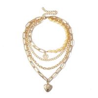 Multi Layer Necklace Zinc Alloy Heart plated multilayer & for woman golden Sold By Set