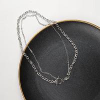 Collier de bijoux en alliage de zinc, Placage, Double couche & unisexe, argent, Longueur:Environ 45 cm, Vendu par PC