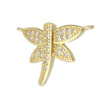 Cubic Zirconia Micro Pave Brass Connector, Dragonfly, gold color plated, DIY & micro pave cubic zirconia, golden, 27x19.50x3mm, 10PCs/Lot, Sold By Lot