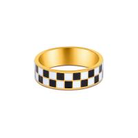 Anel de dedo de aço de partículas, Partículas de aço, cromado de cor dourada, joias de moda & esmalte, dourado, vendido por PC