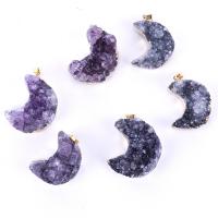 Quartz Gemstone Pendants, with Brass, Moon, gold color plated, druzy style & different materials for choice & Unisex, more colors for choice, 25-40mm, Sold By PC