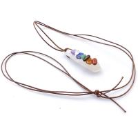 Natural Gemstone Necklace, Clear Quartz, with leather cord & Gemstone, irregular, Unisex, mixed colors, 30-55mm, Length:Approx 17.72 Inch, Sold By PC