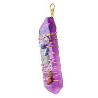 Natural Gemstone Necklace, Amethyst, with leather cord & Gemstone & Brass, irregular, gold color plated, Unisex, purple, 35-50mm, Length:Approx 17.72 Inch, Sold By PC