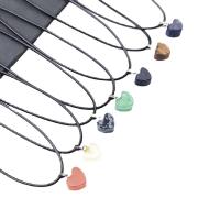 Natural Gemstone Necklace, with leather cord, Heart, random style & Unisex, mixed colors, 10-12mm, Length:Approx 17.72 Inch, Sold By PC