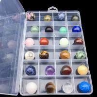 Natural Stone Ball Sphere, with Plastic Box, Round, polished, mixed colors, 192x135x22mm, Approx 24PCs/Box, Sold By Box