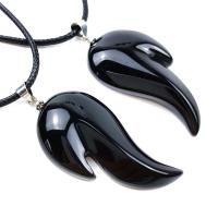 Agate Necklace, Black Agate, with leather cord, Wing Shape, Unisex, black, 29x10mm, Length:Approx 17.72 Inch, Sold By Pair