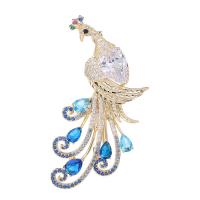 Cubic Zirconia Brooch, Brass, Peacock, gold color plated, fashion jewelry & micro pave cubic zirconia, more colors for choice, nickel, lead & cadmium free, 33x56mm, Sold By PC